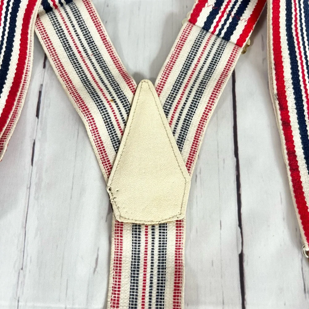 Vintage Levi’s Red White Blue Striped Suspenders Button End Leather Y-Back OS